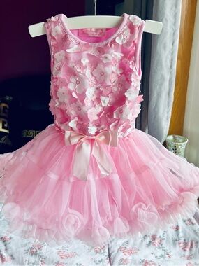 Popatu Pink Floral Appliqué Tutu Dress